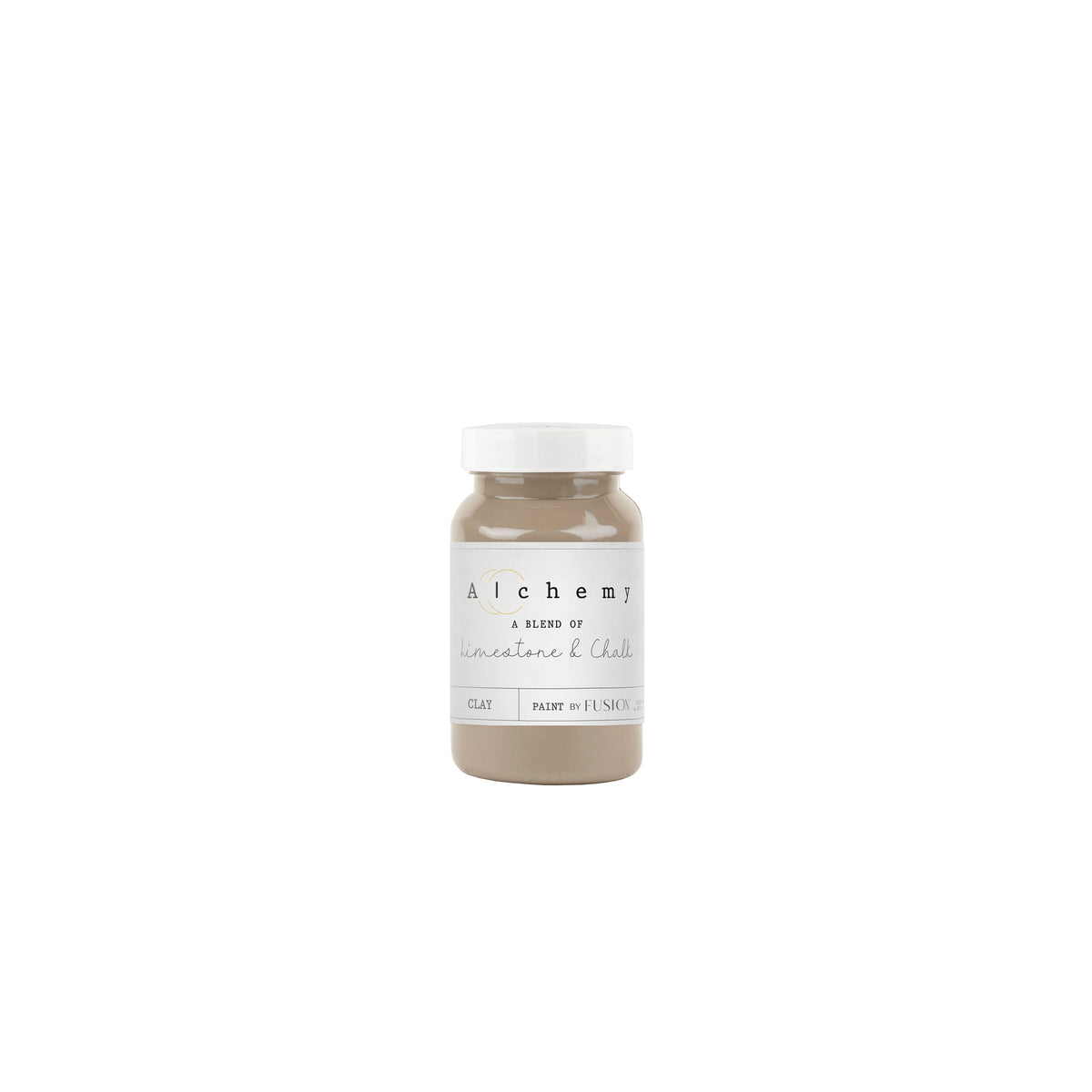 Bote Alchemy by Fusion Clay 120ml, pintura a la tiza taupe profundo con tonos grises cálidos, mezcla de limestone y chalk para muebles