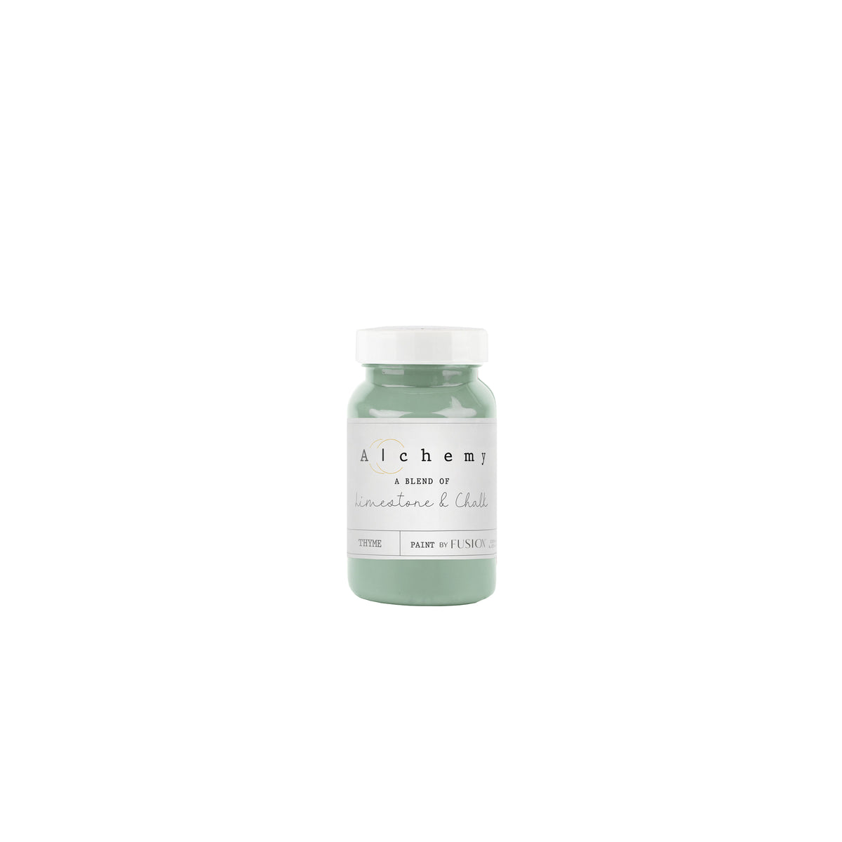 Bote Alchemy by Fusion Thyme 120ml, pintura a la tiza verde azulado fresco y sereno, mezcla de limestone y chalk para muebles