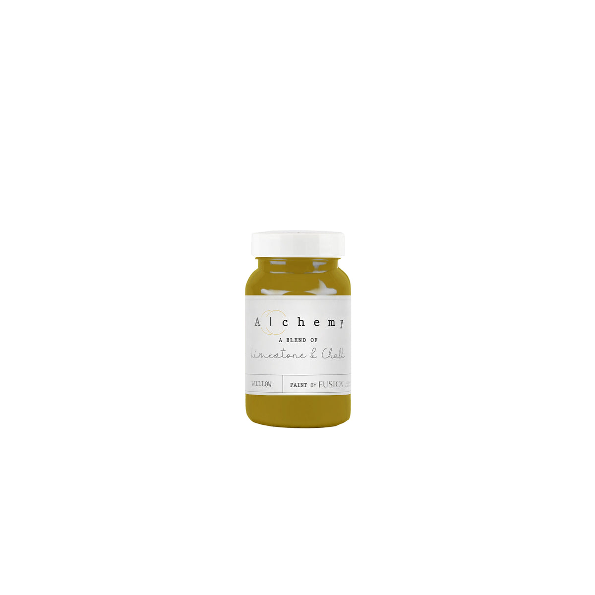 Bote Alchemy by Fusion Willow 120ml, pintura a la tiza mostaza y chartreuse sofisticado y natural, mezcla de limestone y chalk para muebles
