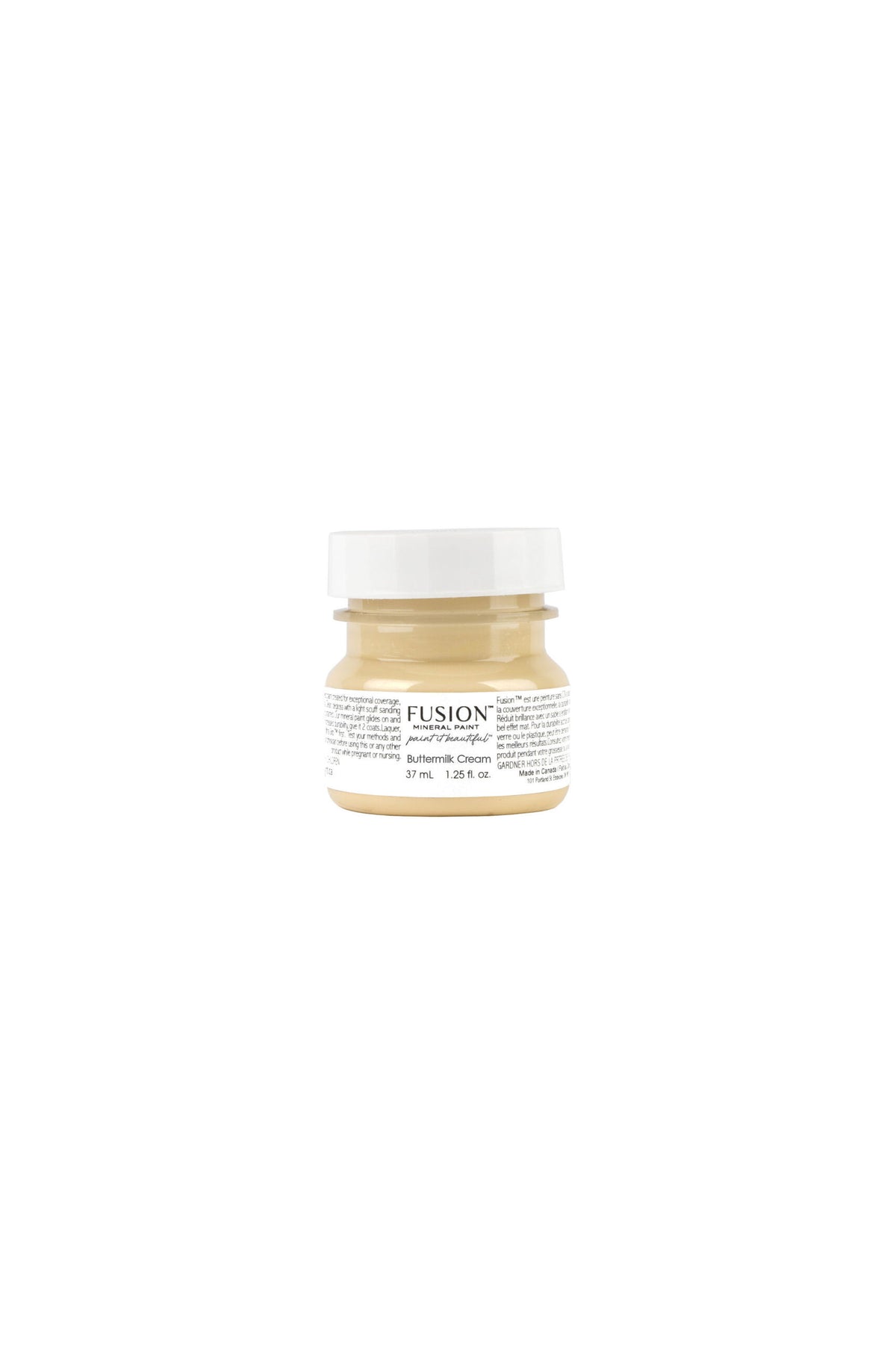 Tester de Fusion Mineral Paint Buttermilk Cream 37ml, muestra de color amarillo crema mantequilla cálido para proyectos decorativos