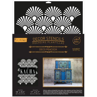 lantilla stencil completa Deco Peacock – mylar cortado con láser, reutilizable, Anaqa Design
