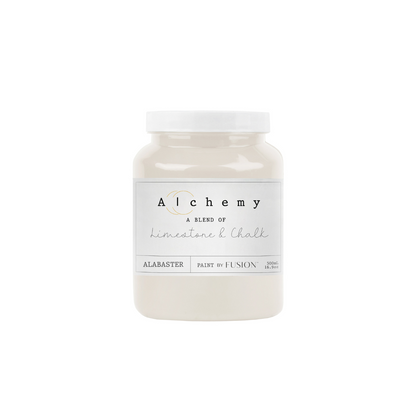 Bote Alchemy by Fusion Alabaster 500ml, pintura a la tiza taupe greige mate para restauración de muebles, mezcla de limestone y chalk