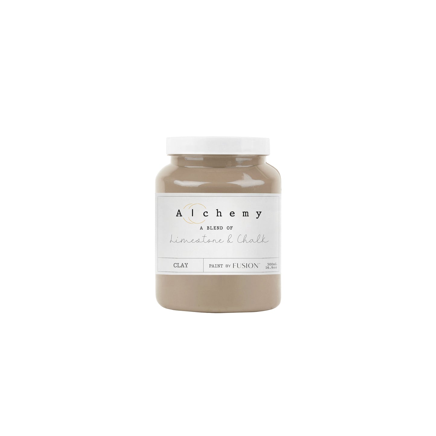 Bote Alchemy by Fusion Clay 500ml, pintura a la tiza taupe profundo con tonos grises cálidos, mezcla de limestone y chalk para restauración de muebles