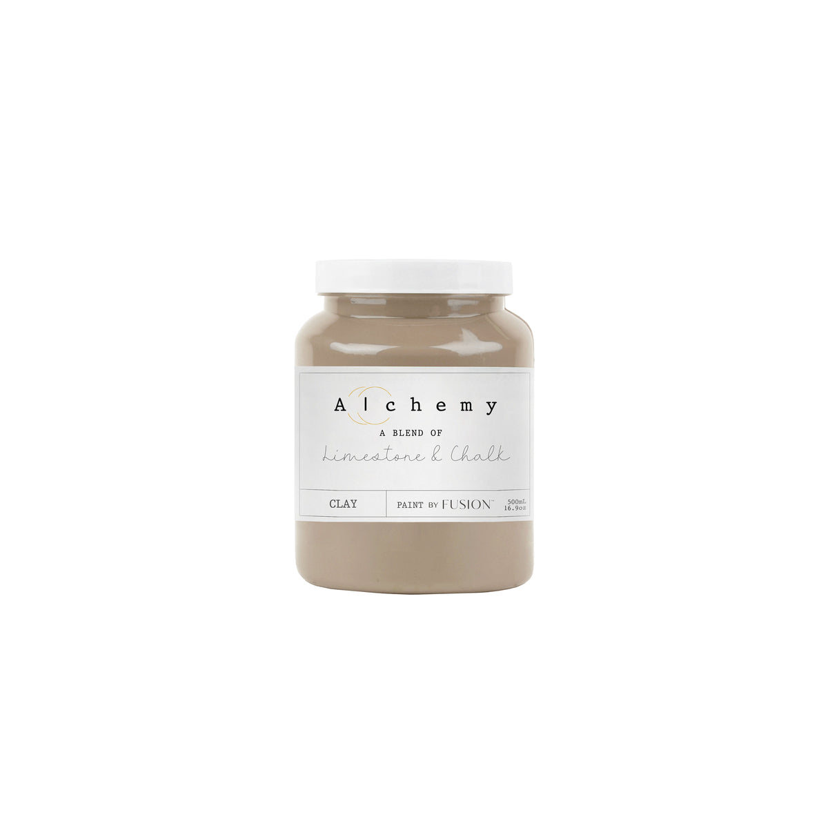 Bote Alchemy by Fusion Clay 500ml, pintura a la tiza taupe profundo con tonos grises cálidos, mezcla de limestone y chalk para restauración de muebles
