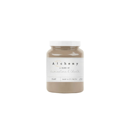 Bote Alchemy by Fusion Clay 500ml, pintura a la tiza taupe profundo con tonos grises cálidos, mezcla de limestone y chalk para restauración de muebles