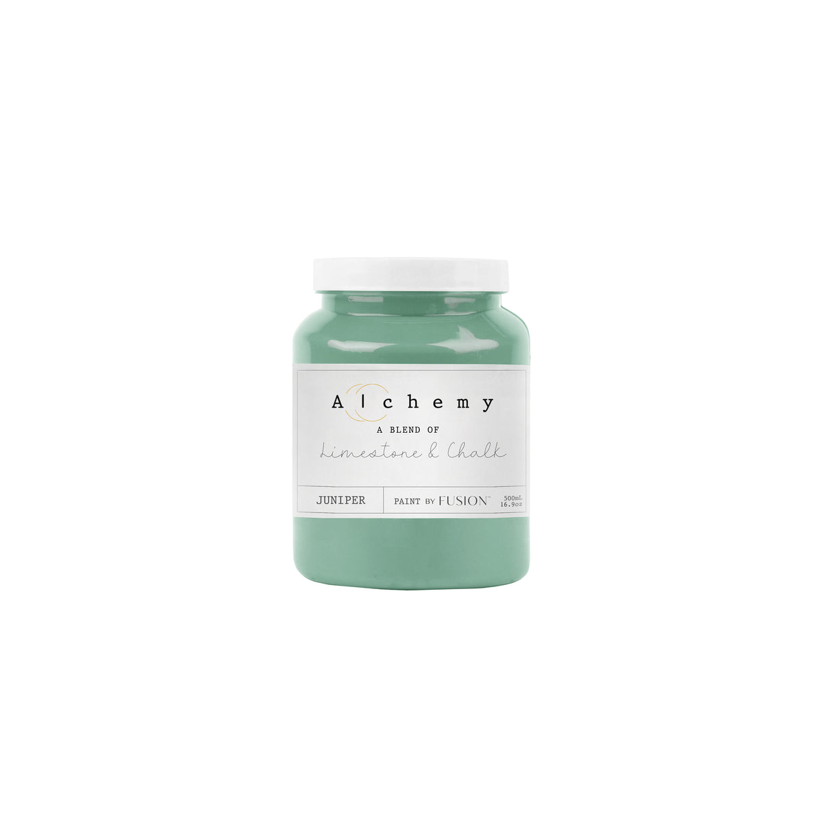 Bote Alchemy by Fusion Juniper 500ml, pintura a la tiza verde medio con subtonos azules vibrantes, mezcla de limestone y chalk para restauración de muebles