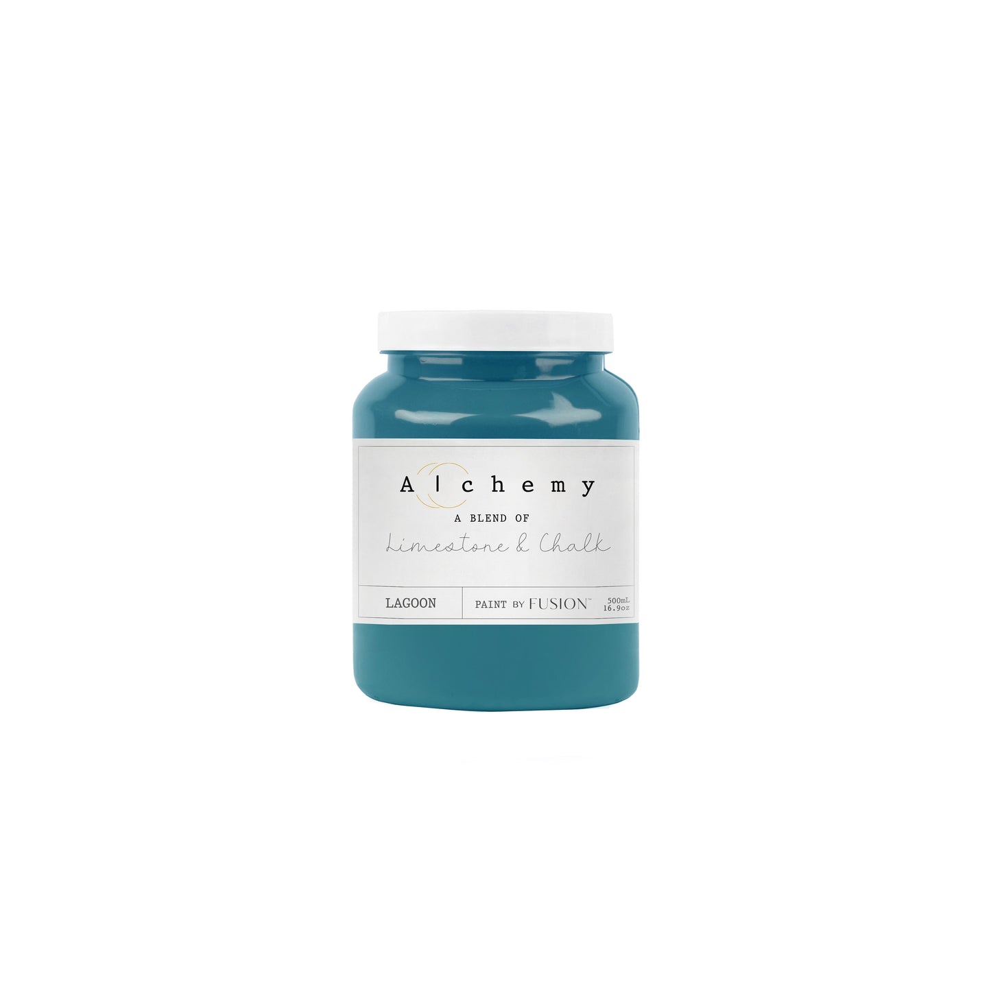 Bote Alchemy by Fusion Lagoon 500ml, pintura a la tiza verde azulado teal magnético, mezcla de limestone y chalk para restauración de muebles