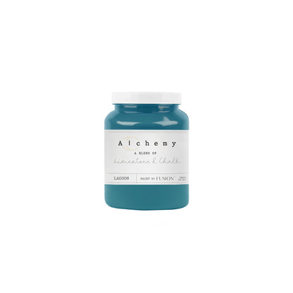 Bote Alchemy by Fusion Lagoon 500ml, pintura a la tiza verde azulado teal magnético, mezcla de limestone y chalk para restauración de muebles