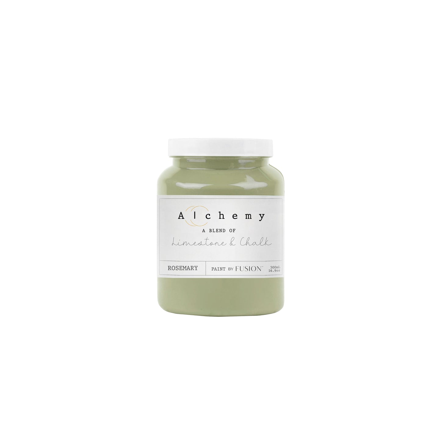 Bote Alchemy by Fusion Rosemary 500ml, pintura a la tiza verde medio herbáceo con matices naturales, mezcla de limestone y chalk para restauración de muebles
