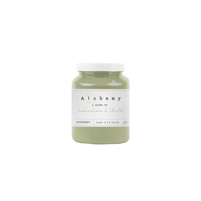Bote Alchemy by Fusion Rosemary 500ml, pintura a la tiza verde medio herbáceo con matices naturales, mezcla de limestone y chalk para restauración de muebles