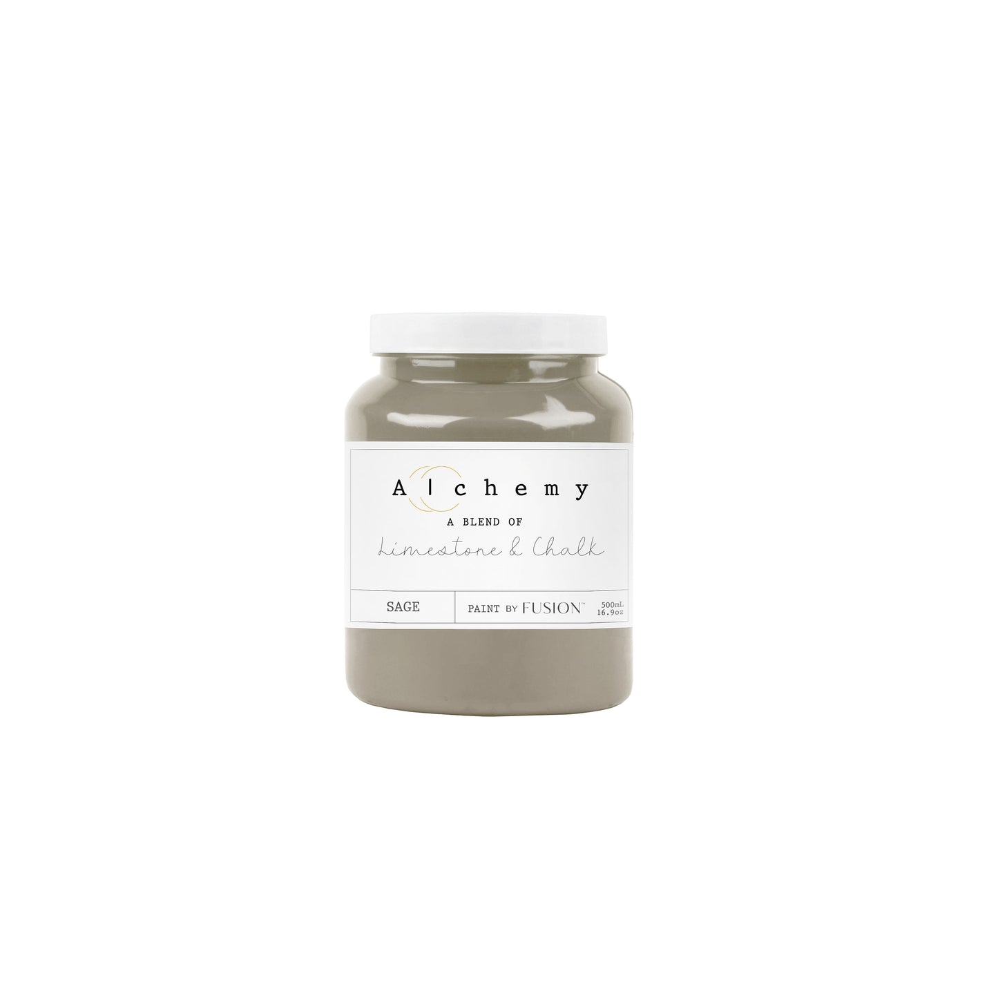 Bote Alchemy by Fusion Sage 500ml, pintura a la tiza verde salvia terroso y sereno, mezcla de limestone y chalk para restauración de muebles

