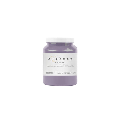 Bote Alchemy by Fusion Thistle 500ml, pintura a la tiza malva profundo y aterciopelado, mezcla de limestone y chalk para restauración de muebles