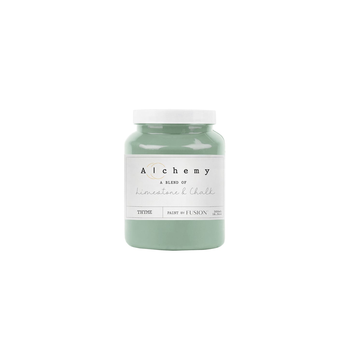Bote Alchemy by Fusion Thyme 500ml, pintura a la tiza verde azulado fresco y sereno, mezcla de limestone y chalk para restauración de muebles
