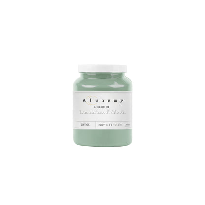 Bote Alchemy by Fusion Thyme 500ml, pintura a la tiza verde azulado fresco y sereno, mezcla de limestone y chalk para restauración de muebles