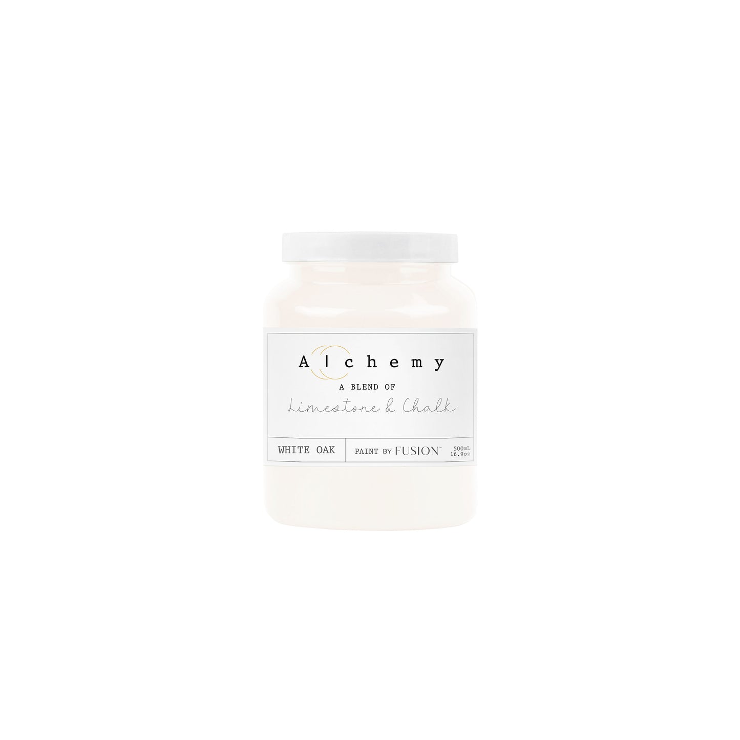 Bote Alchemy by Fusion White Oak 500ml, pintura a la tiza blanco roto antiguo con subtonos amarillos y grises, mezcla de limestone y chalk para restauración de muebles