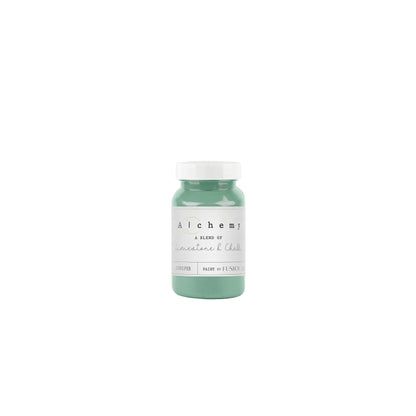 Bote Alchemy by Fusion Juniper 120ml, pintura a la tiza verde medio con subtonos azules, mezcla de limestone y chalk para muebles