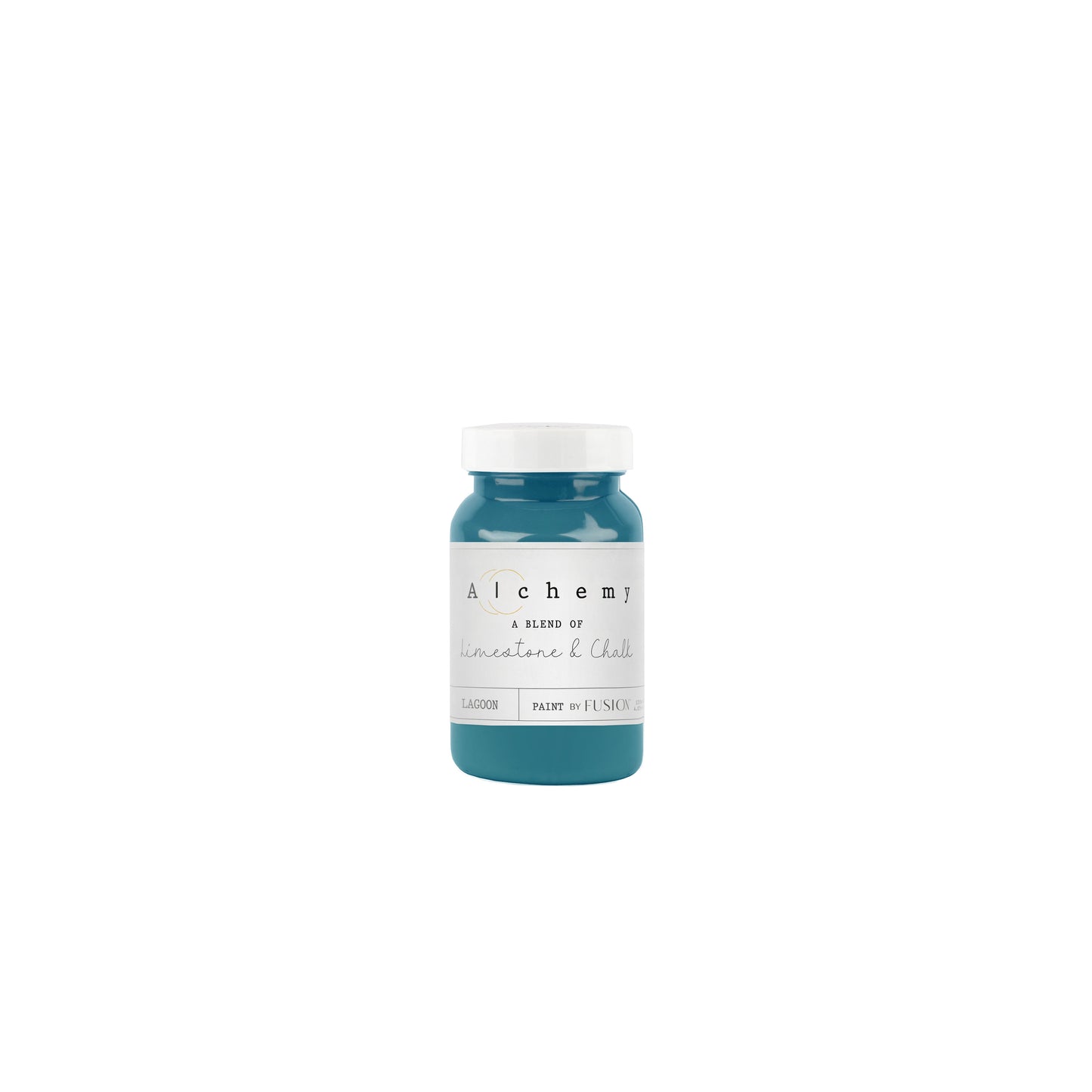 Bote Alchemy by Fusion Lagoon 120ml, pintura a la tiza verde azulado teal magnético, mezcla de limestone y chalk para muebles