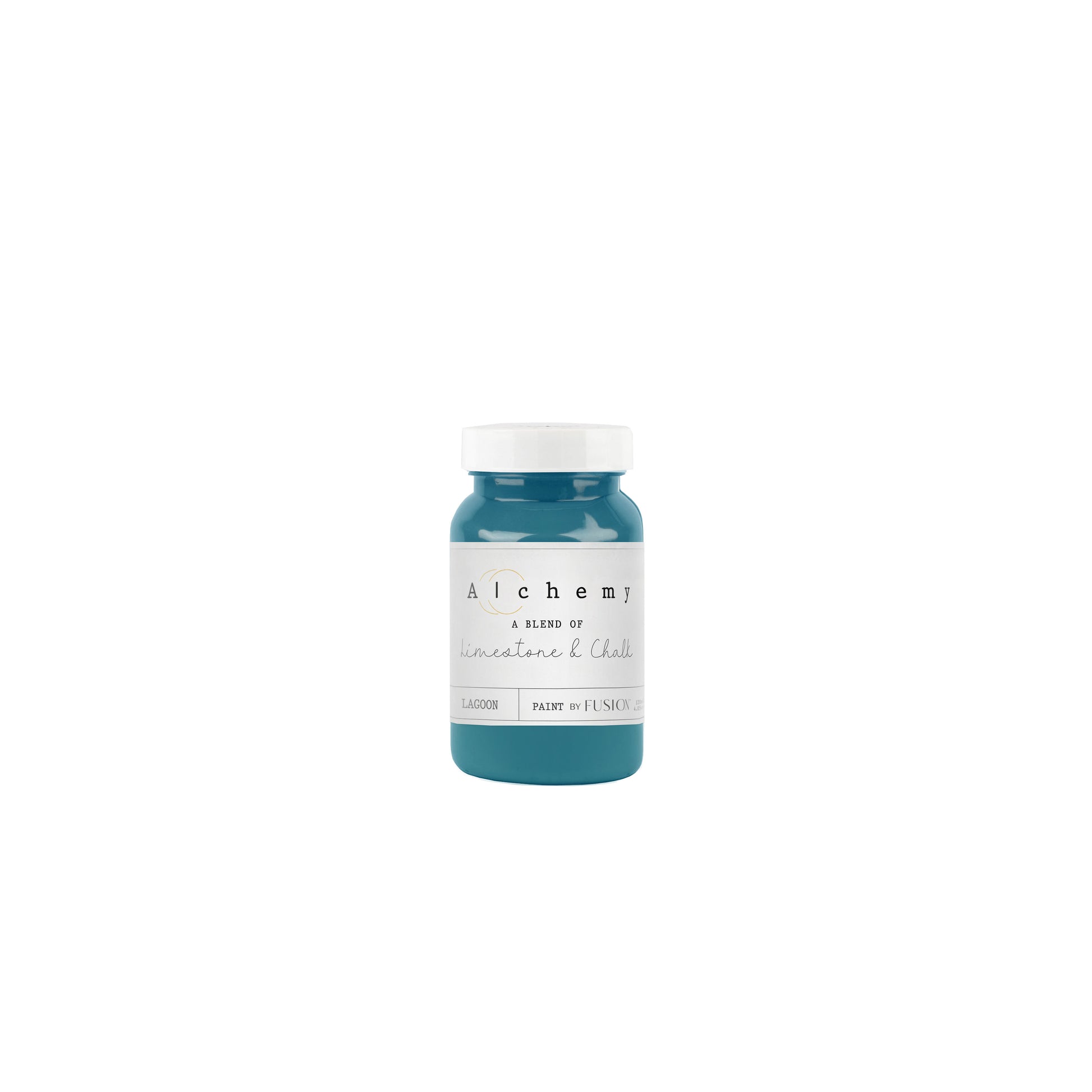 Bote Alchemy by Fusion Lagoon 120ml, pintura a la tiza verde azulado teal magnético, mezcla de limestone y chalk para muebles