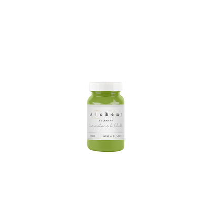 Bote Alchemy by Fusion Moss 120ml, pintura a la tiza chartreuse verde amarillento vibrante, mezcla de limestone y chalk para muebles