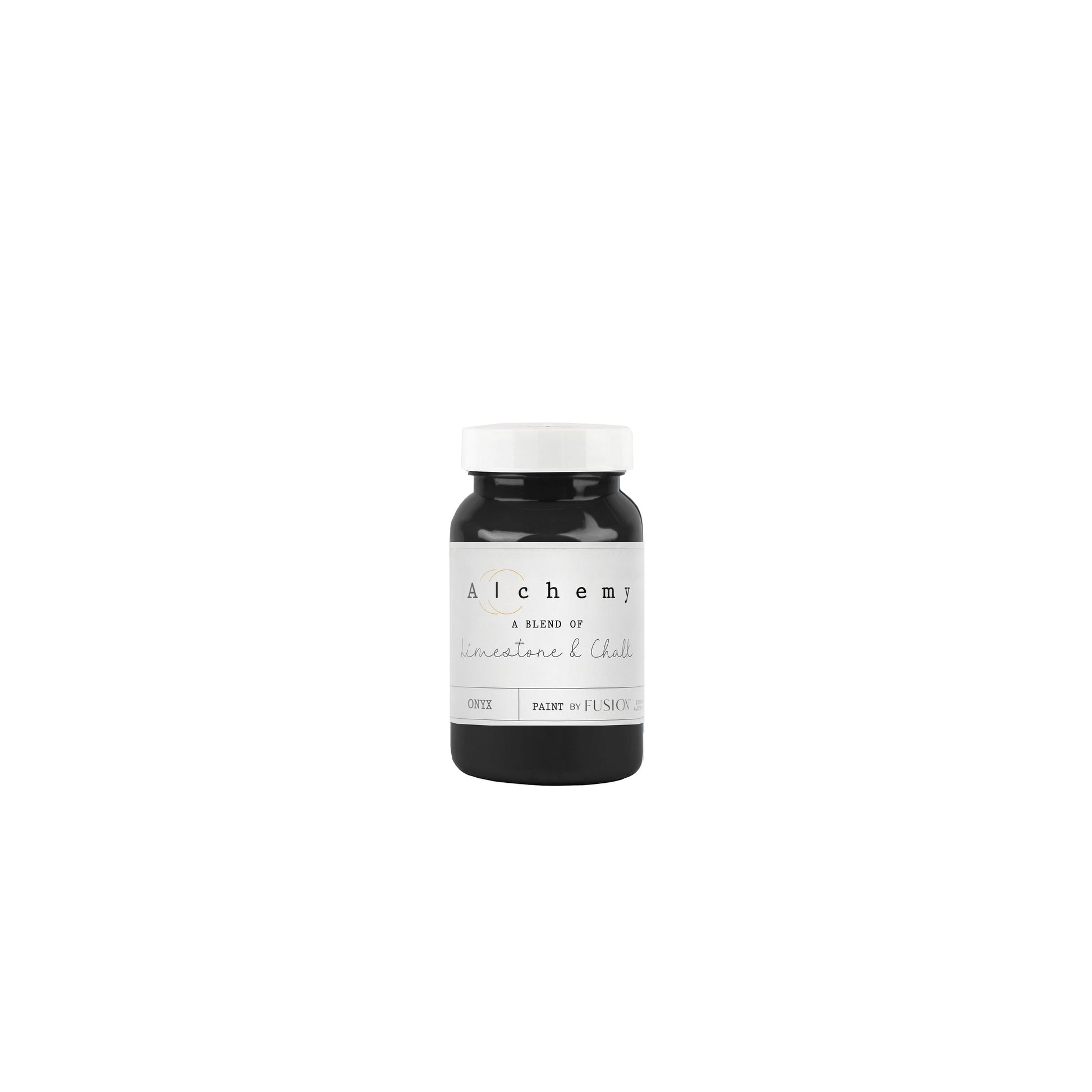 Bote Alchemy by Fusion Onyx 120ml, pintura a la tiza negro puro y equilibrado, mezcla de limestone y chalk para muebles
