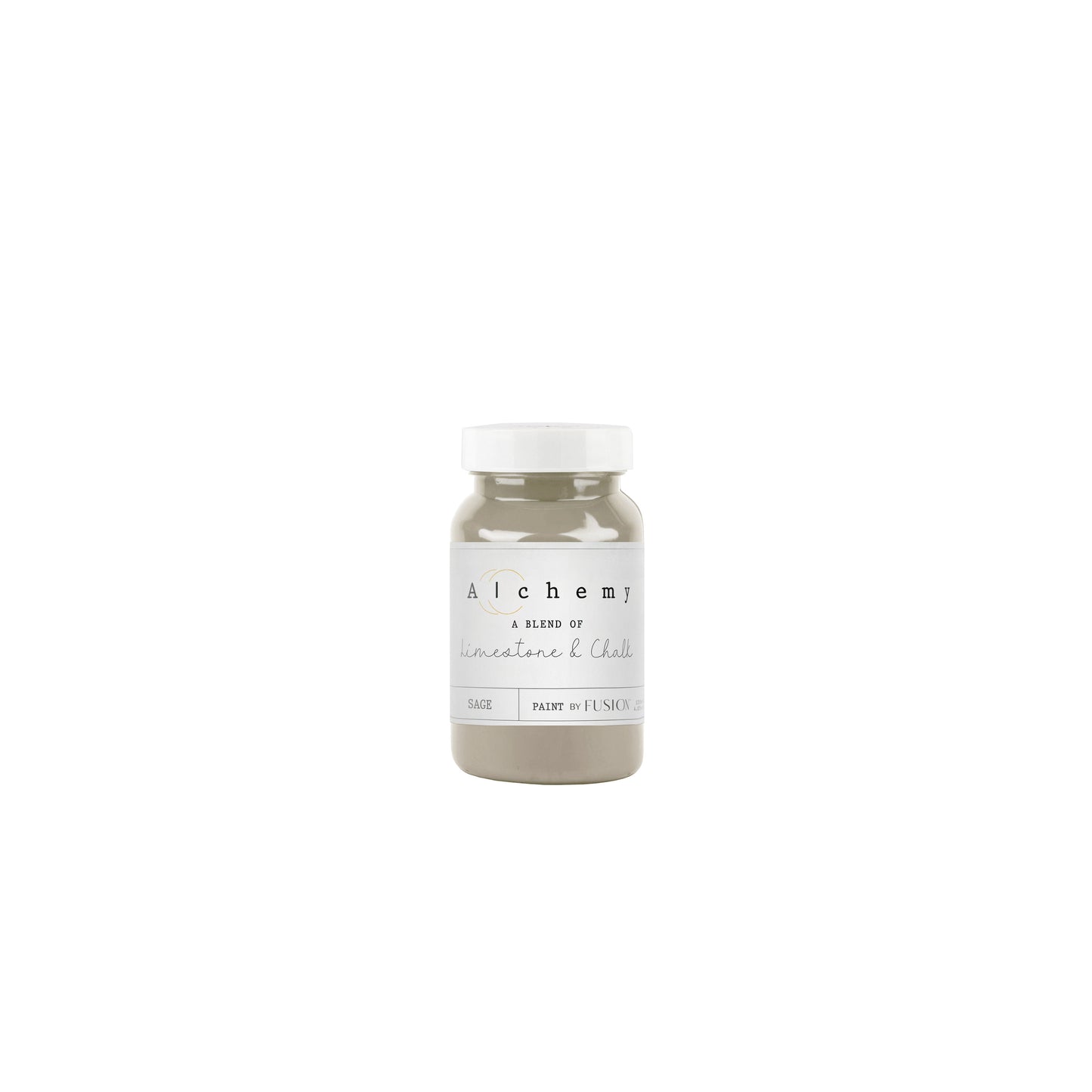 Bote Alchemy by Fusion Sage 120ml, pintura a la tiza verde salvia terroso y sereno, mezcla de limestone y chalk para muebles