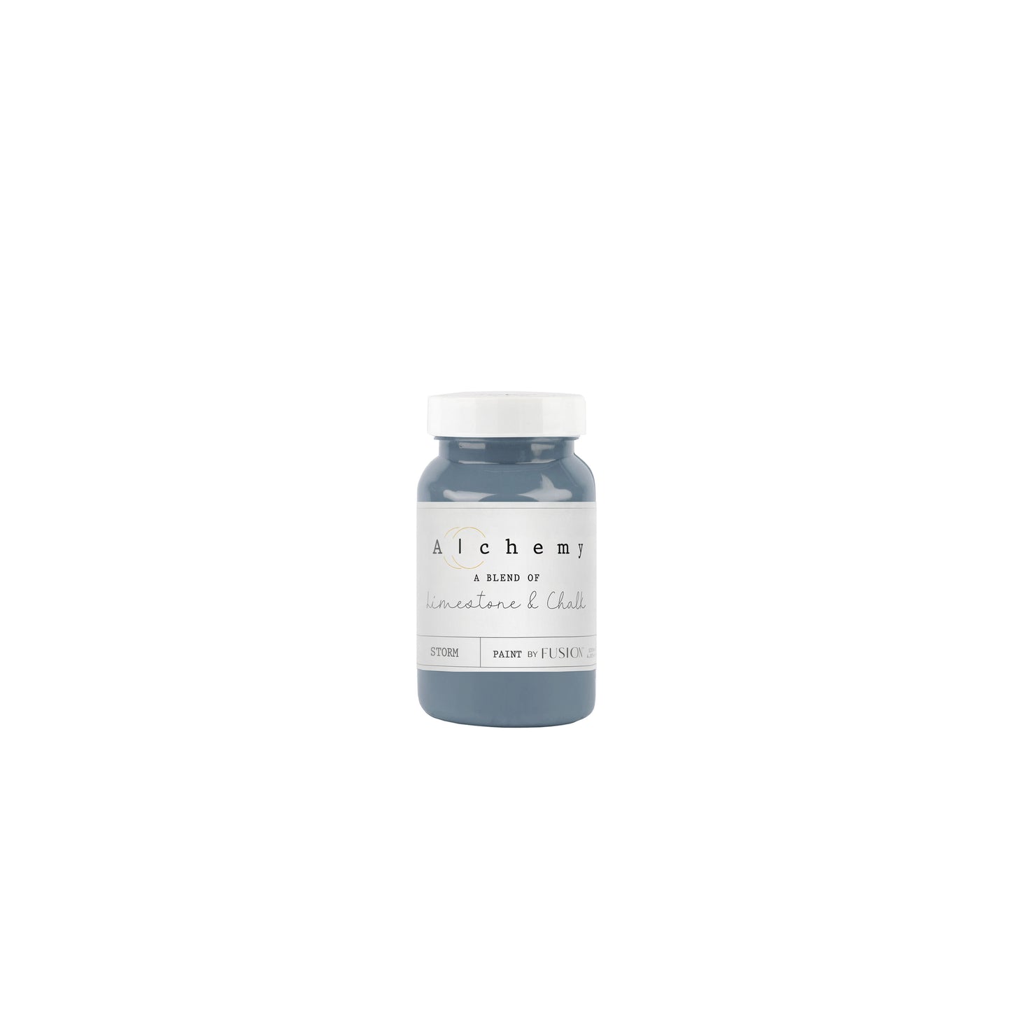 Bote Alchemy by Fusion Storm 120ml, pintura a la tiza gris medio con subtonos lavanda y azul, mezcla de limestone y chalk para muebles