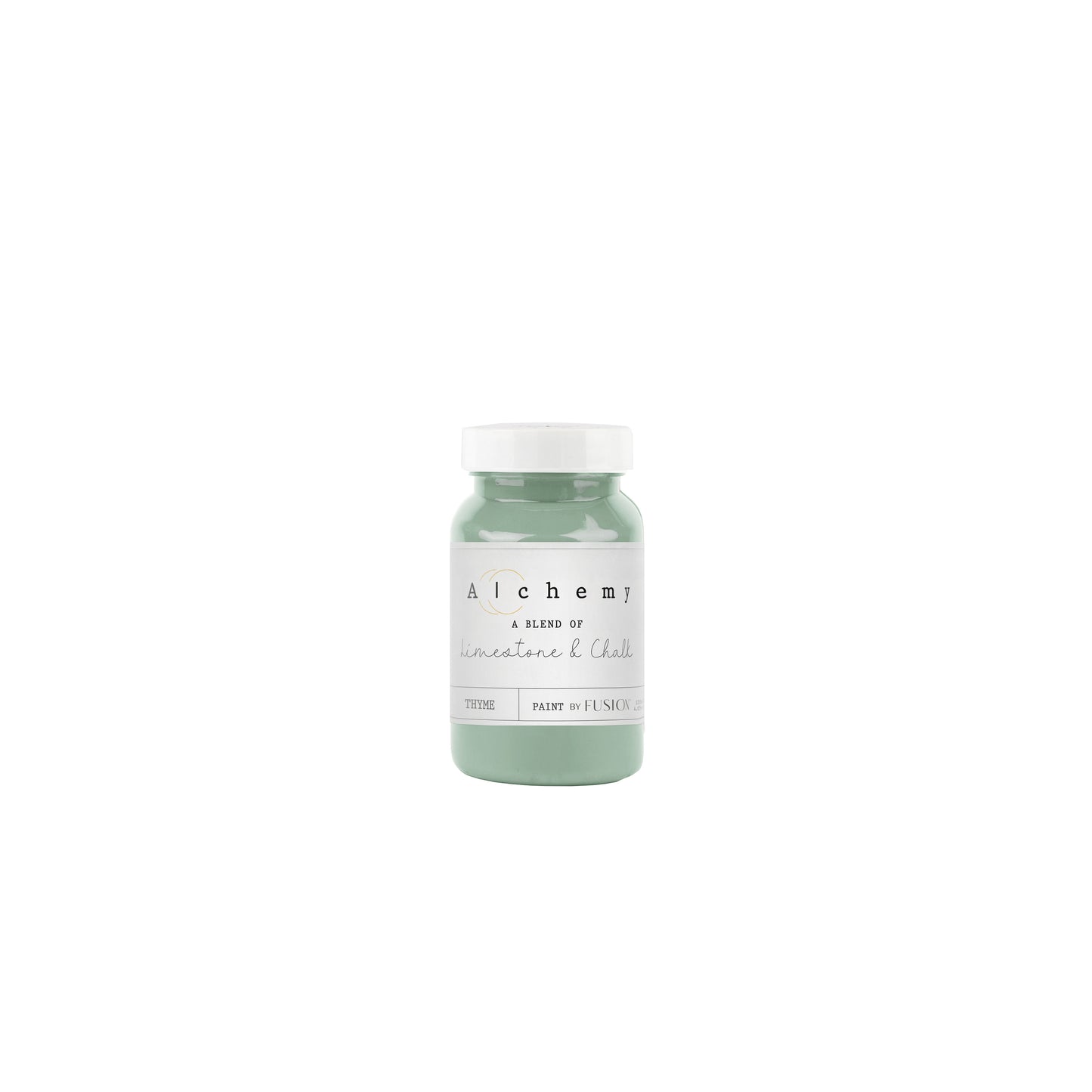 Bote Alchemy by Fusion Thyme 120ml, pintura a la tiza verde azulado fresco y sereno, mezcla de limestone y chalk para muebles