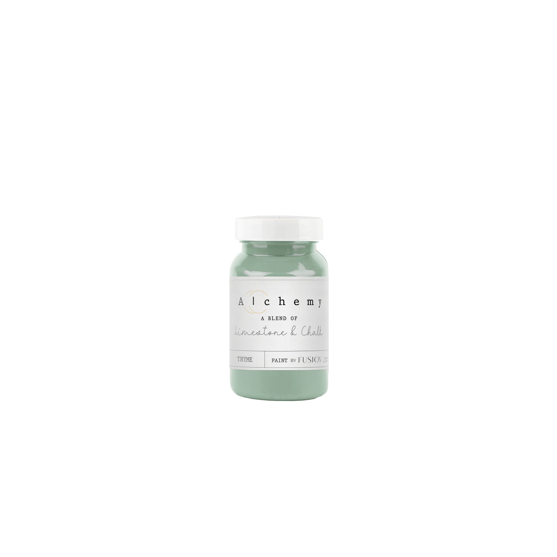 Bote Alchemy by Fusion Thyme 120ml, pintura a la tiza verde azulado fresco y sereno, mezcla de limestone y chalk para muebles