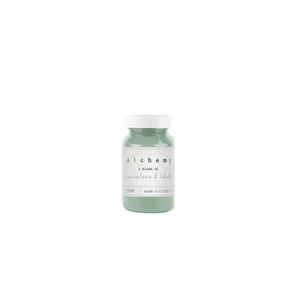 Bote Alchemy by Fusion Thyme 120ml, pintura a la tiza verde azulado fresco y sereno, mezcla de limestone y chalk para muebles