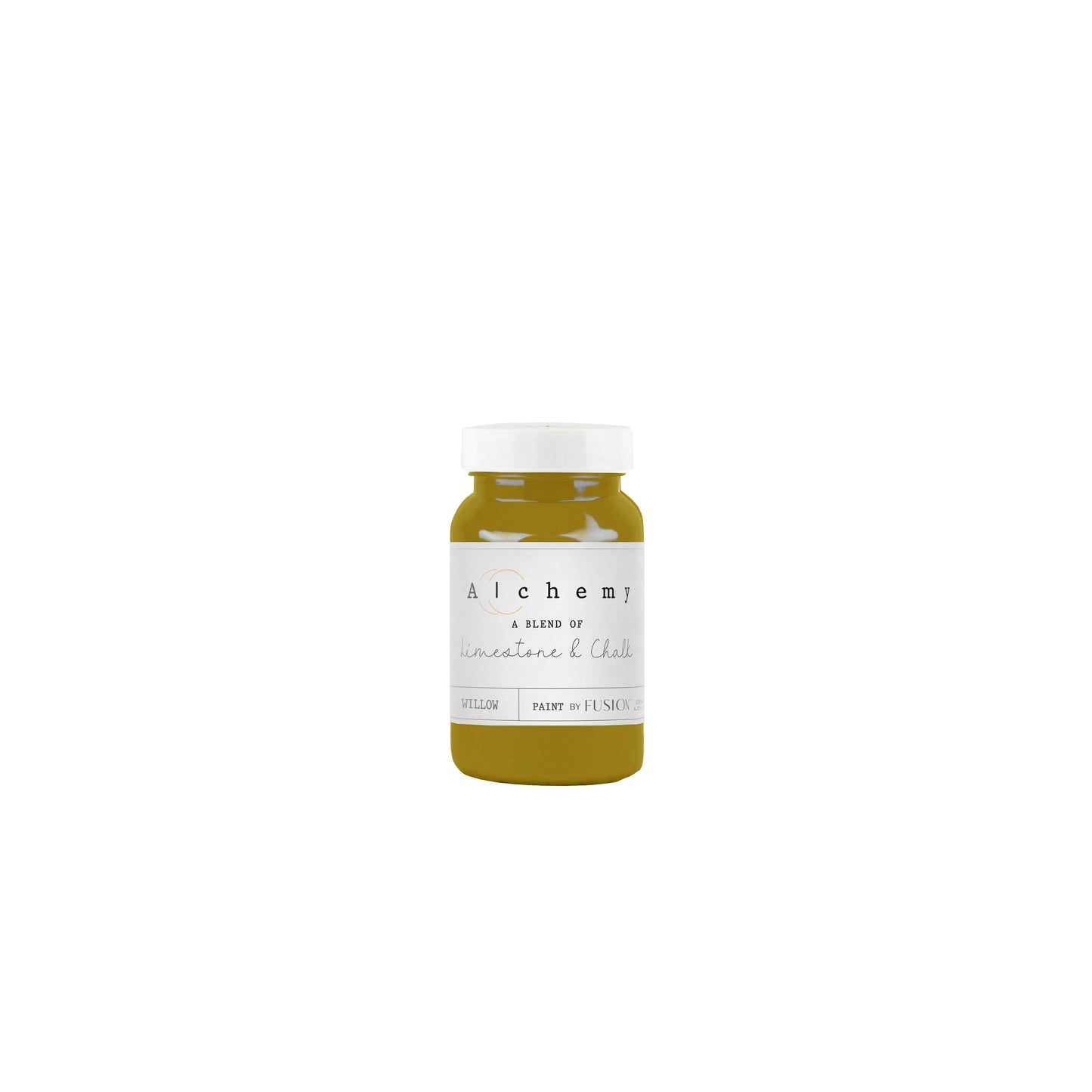 Bote Alchemy by Fusion Willow 120ml, pintura a la tiza mostaza y chartreuse sofisticado y natural, mezcla de limestone y chalk para muebles