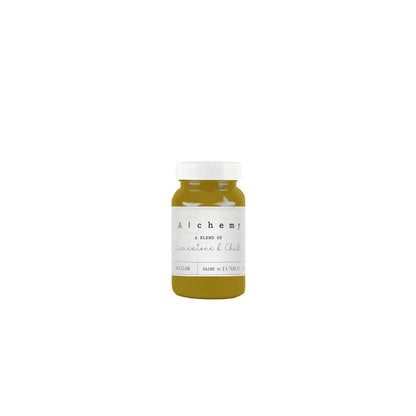 Bote Alchemy by Fusion Willow 120ml, pintura a la tiza mostaza y chartreuse sofisticado y natural, mezcla de limestone y chalk para muebles