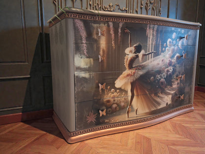 Vintage Ballet & Blooms Dresser – Restored Romantic Furniture / Cómoda Vintage Restaurada de Ballet y Flores