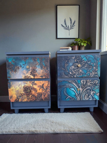 Mid-Century Nightstands with Floral Fronts – Perfect for Bedroom or Living Room / Mesitas MCM con Frentes Florales – Para Dormitorio o Salón