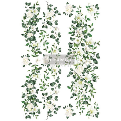 Decor Transfers® Flowers On The Trellis – transfer decorativo con hojas verdes y flores en celosía, Redesign with Prima, 61x89 cm en 2 hojas