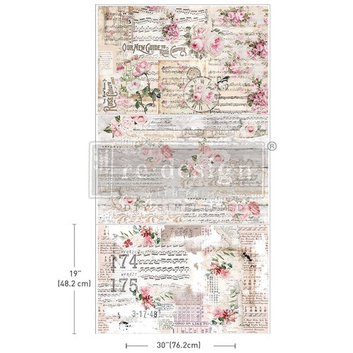 Papel de decoupage Shabby Chic Sheets – pack de 3 hojas con diseños de flores, letras y motivos vintage, Redesign with Prima, 48,2 x 76,2 cm