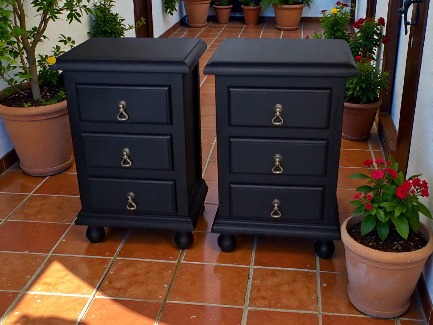 SOLD OUT! Black Provencal Nightstands - Restored Solid Wood