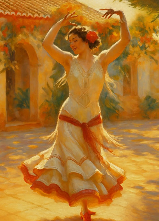 Papel decoupage Flamenco Sunrise Mint by Michelle - Diseño completo con mujer bailando flamenco
