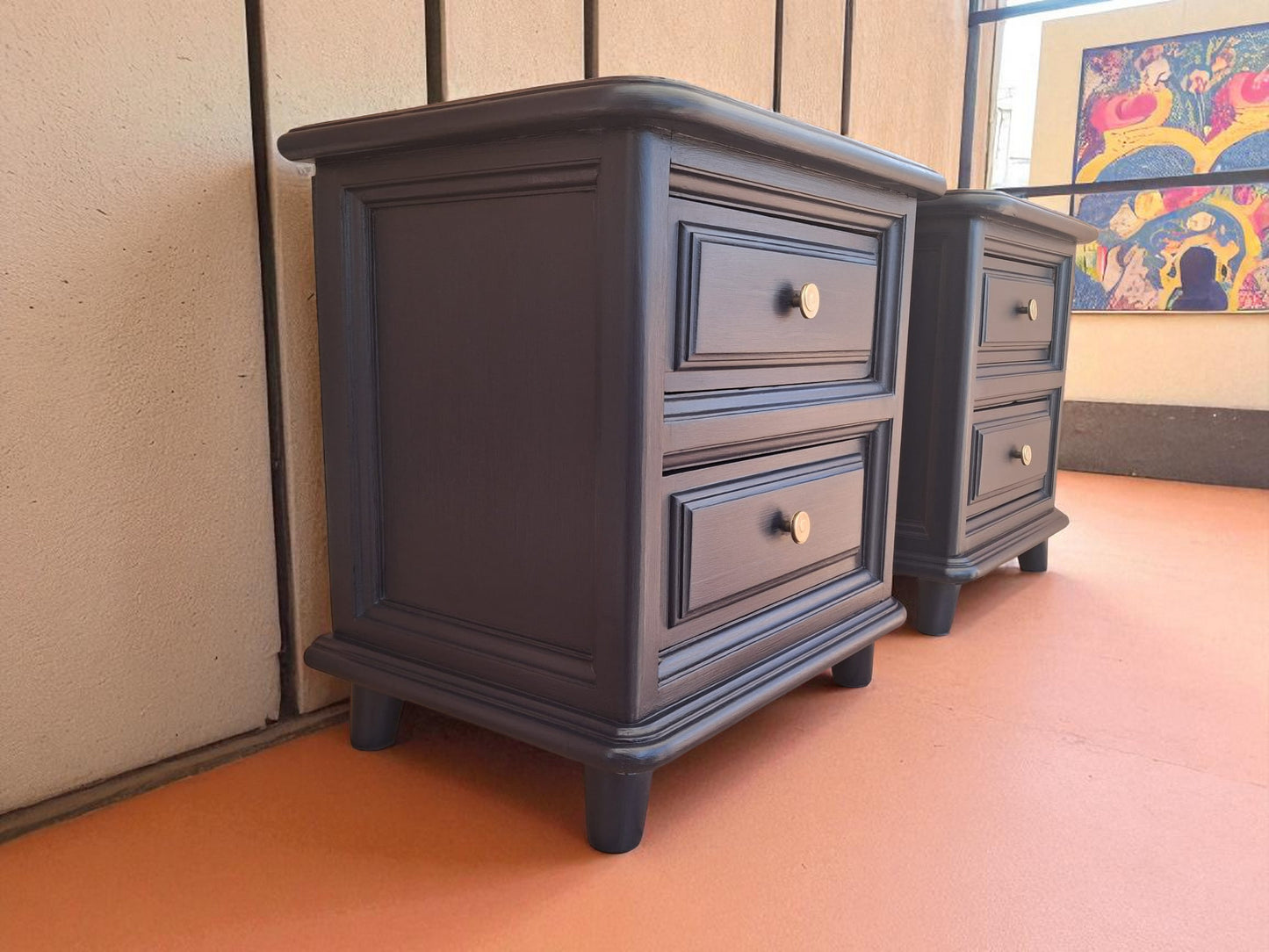 AGOTADO! Mesitas Antiguas Azul Noche – Madera Maciza Restaurada