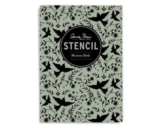 Envase del stencil A4 Mexican Birds Annie Sloan, vista frontal del empaque