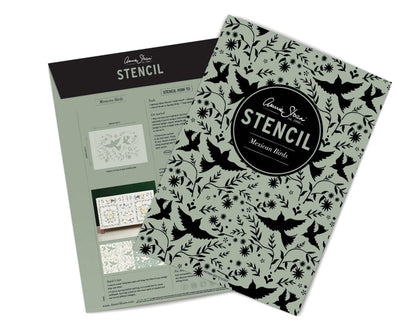 Envase del stencil A4 Mexican Birds Annie Sloan, vista frontal y trasera del empaque