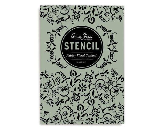 Envase del stencil A4 Paisley Floral Garland Annie Sloan, vista frontal del empaque