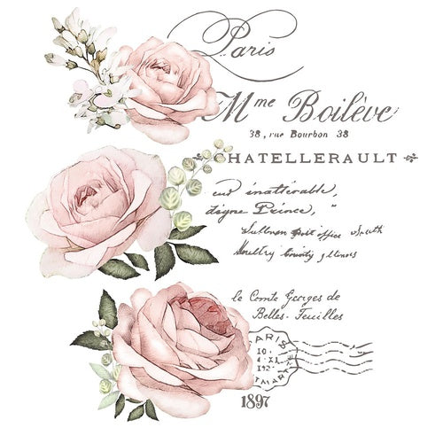 Decor Transfers® Chatellerault – rosas delicadas y texto manuscrito vintage de inspiración francesa, Redesign with Prima, 58,42x76,20 cm