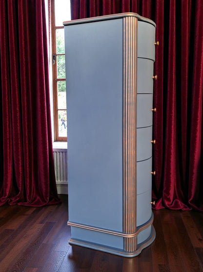 Mediterranean Blue Chest of Drawers, Hand-Restored Solid Wood Tower / Torre de cajones azul Mar Mediterráneo, renovada a mano