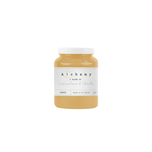Bote Alchemy by Fusion Amber 500ml, pintura a la tiza oro antiguo con matices óxido, mezcla de limestone y chalk para restauración de muebles
