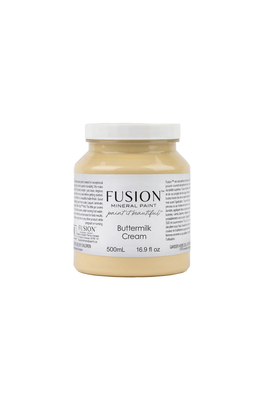 Bote de Fusion Mineral Paint Buttermilk Cream 500ml, pintura mineral amarillo crema mantequilla mate para restauración de muebles