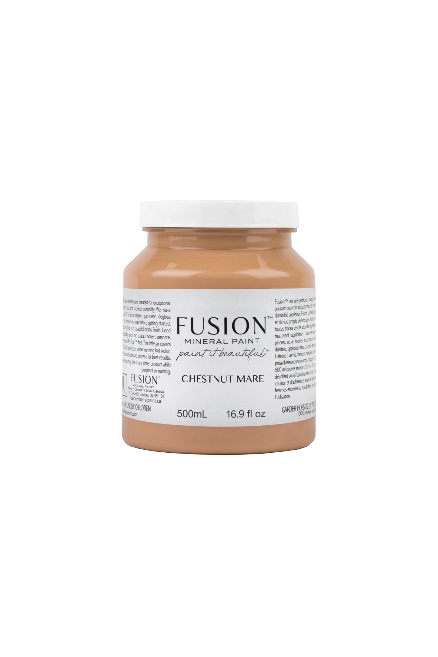 Bote de Fusion Mineral Paint Chestnut Mare 500ml, pintura mineral caramelo cálido mate para restauración de muebles