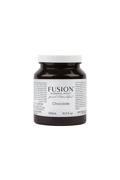 Bote de Fusion Mineral Paint Chocolate 500ml, pintura mineral marrón oscuro mate para restauración de muebles