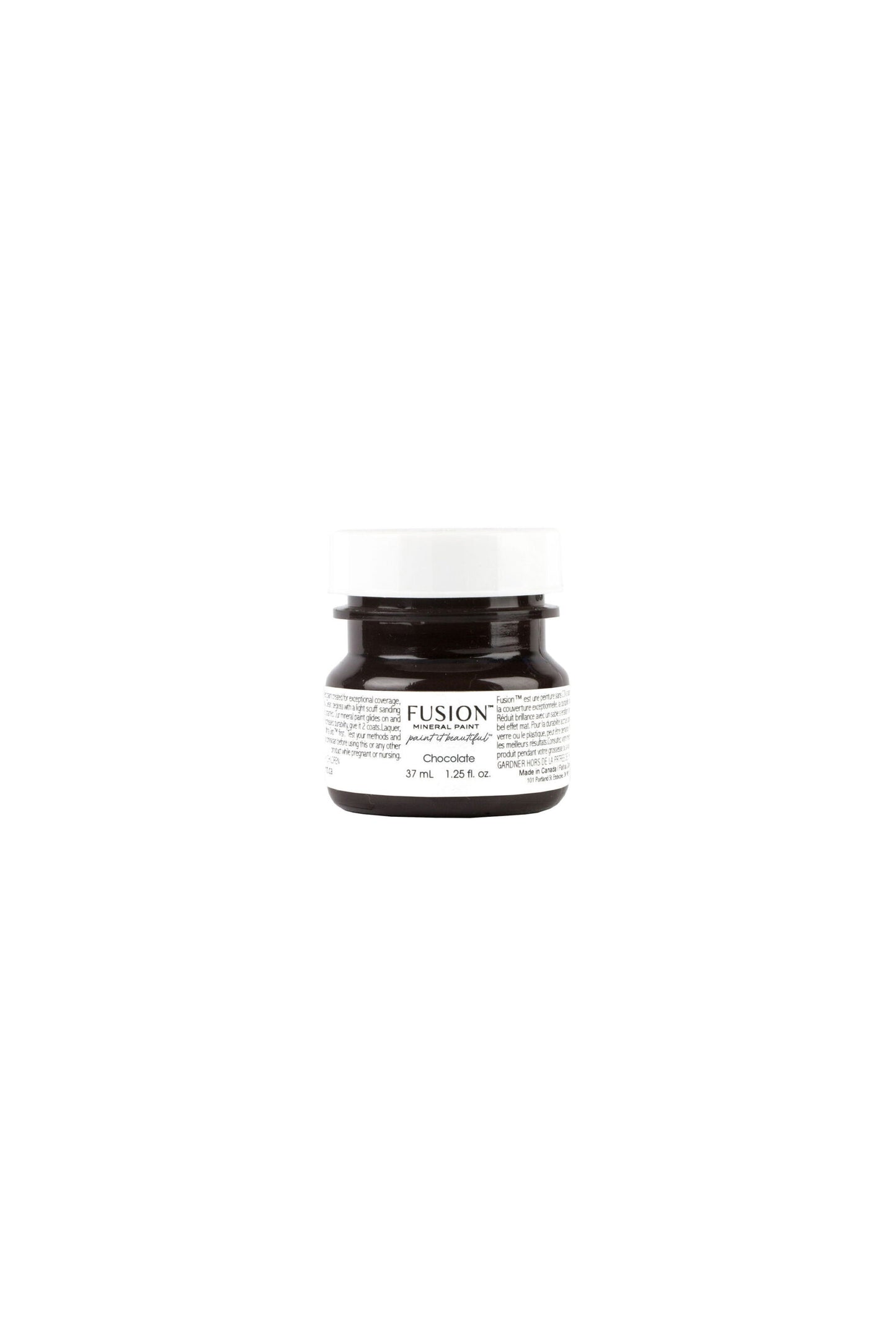 Tester de Fusion Mineral Paint Chocolate, muestra de color marrón profundo para proyectos decorativos

