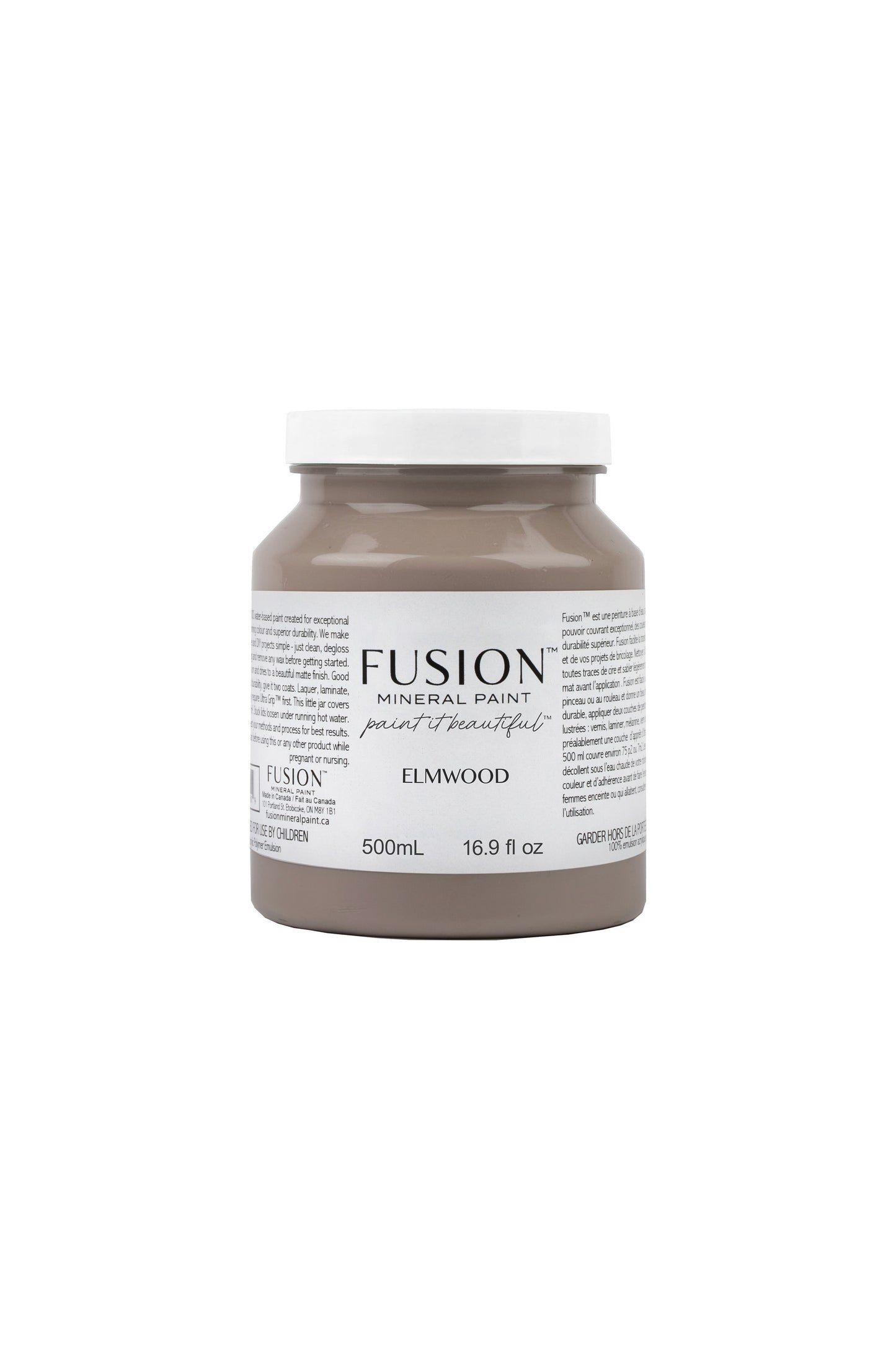Bote de Fusion Mineral Paint Elmwood 500ml, pintura mineral marrón oscuro con matices grises para restauración de muebles