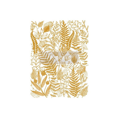 Diseño completo Foliage Finesse - Patrón botánico de helechos y follaje en lámina dorada - Re-Design with Prima Kacha

